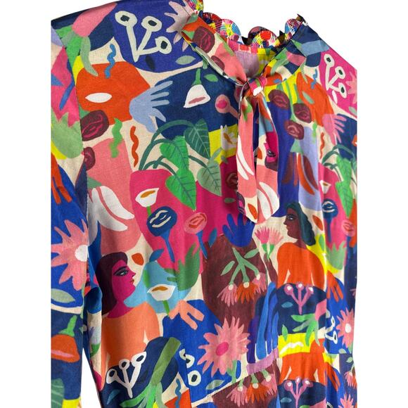 CeliaB Designer Faces & Florals Ruffled‎ Hem Multicolored Mini Dress Size XS - Picture 3 of 12